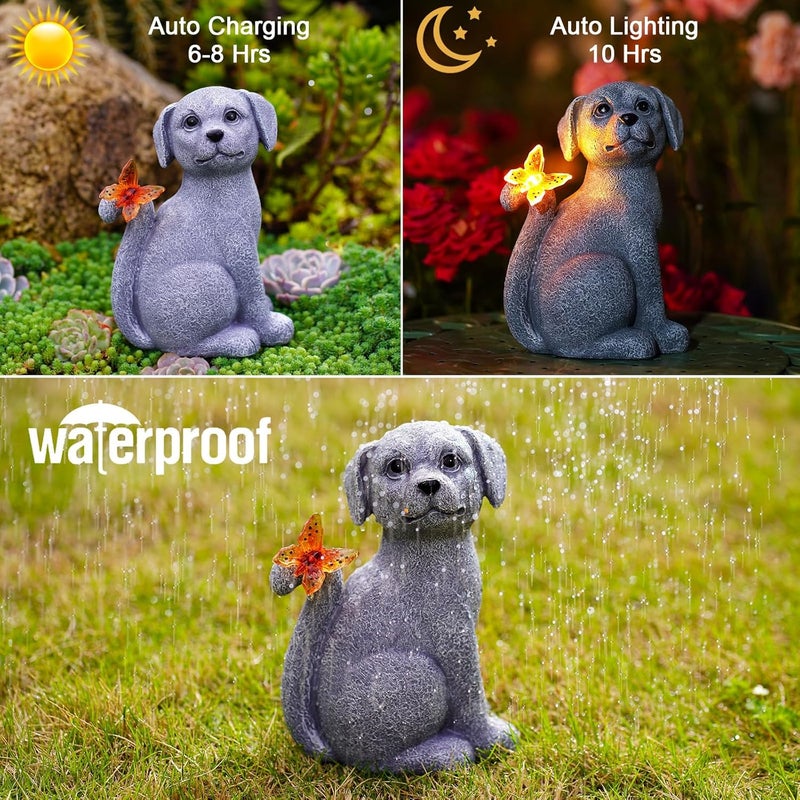 Nacome Solar Dog Outdoor Statues for Garden: Outside Decor with Butterfly Clearance for Yard Art Lawn Ornaments Patio Balcony Home House for Grandma Mom Women - Image 5